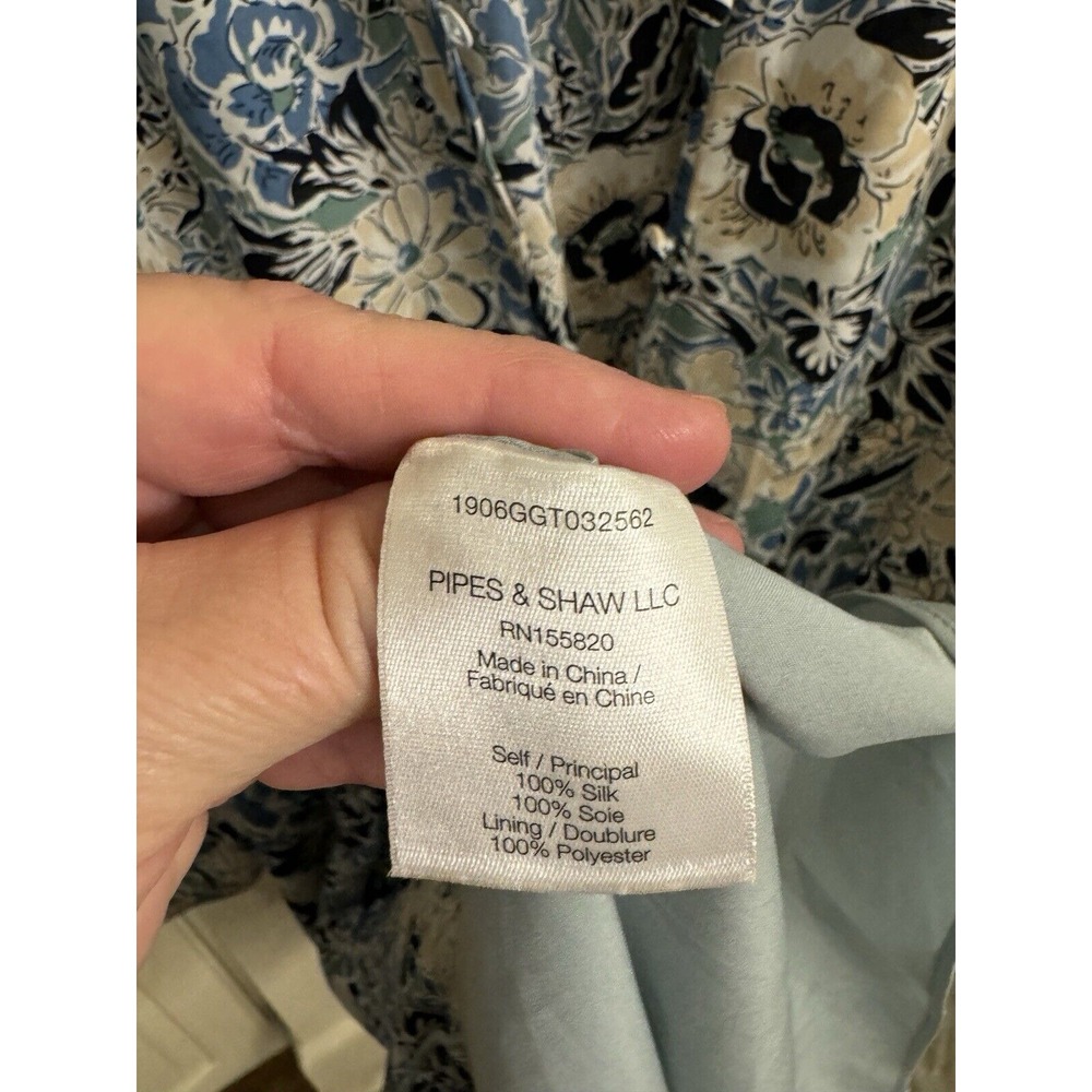 Veronica Beard 14 Riggins Dress Mini Shift Blue Silk Floral V Neck Long Sleeves - Picture 6 of 10